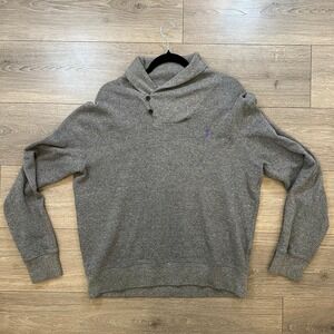 Polo Ralph Lauren Pullover Sweatshirt Mens Gray Button Shawl Collar Long Sleeve